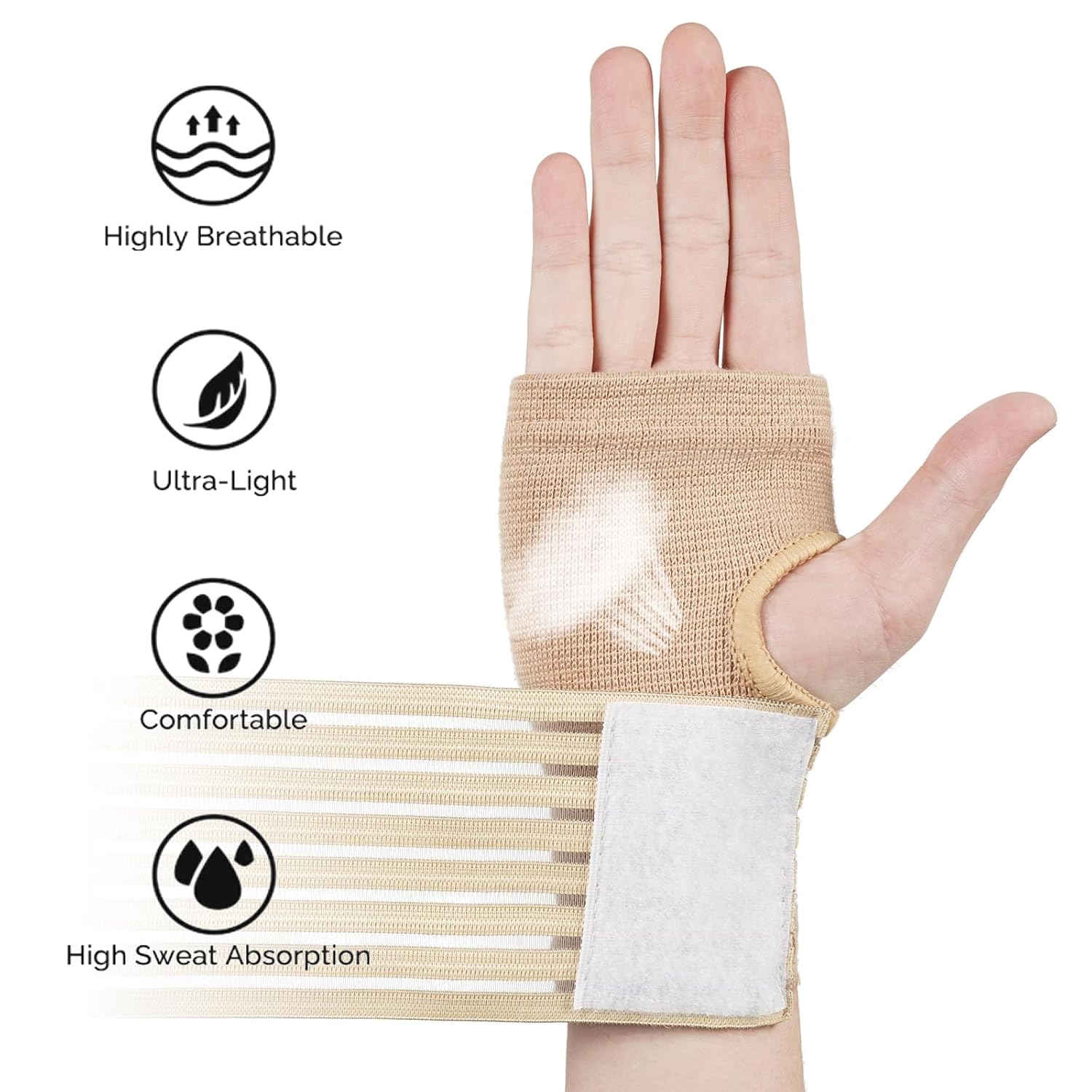 Detalle 2 de AOOWU verstelbare polsbandages, ademend en flexibel, zonder metalen strips
