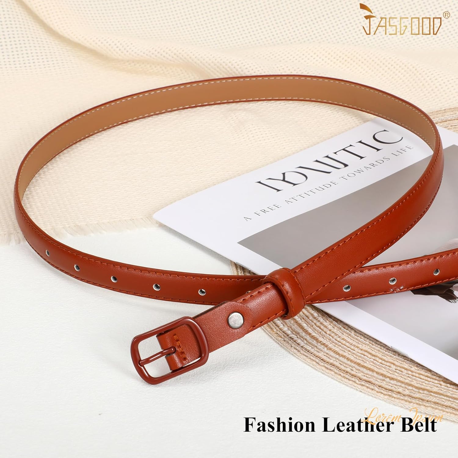 Thumbnail 4 de JASGOOD Skinny Belt for Women – Thin leather waist belt with black metal prong buckle
