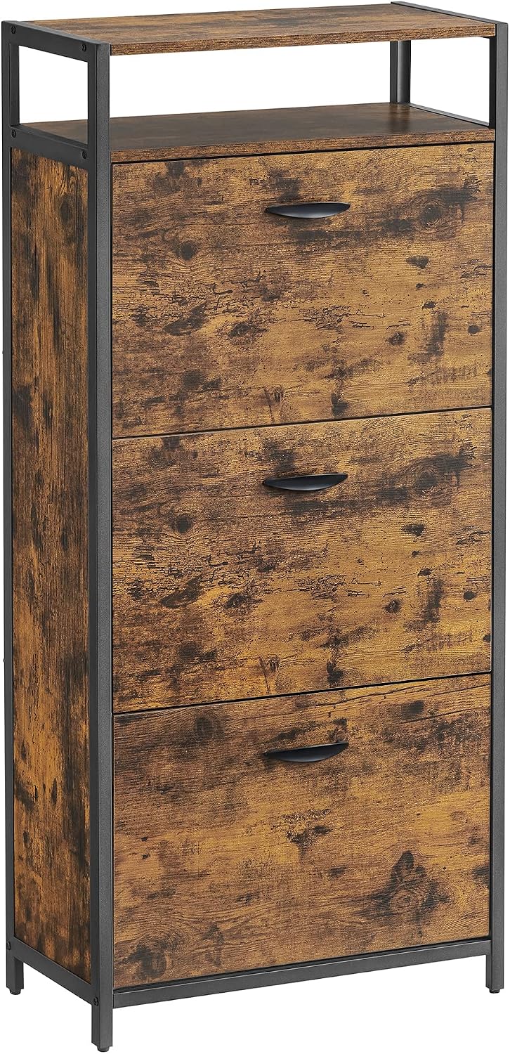 Detalle de VASAGLE BARNET LBS101B01 Shoe Cabinet, 3 Flip Doors, Rustic Brown