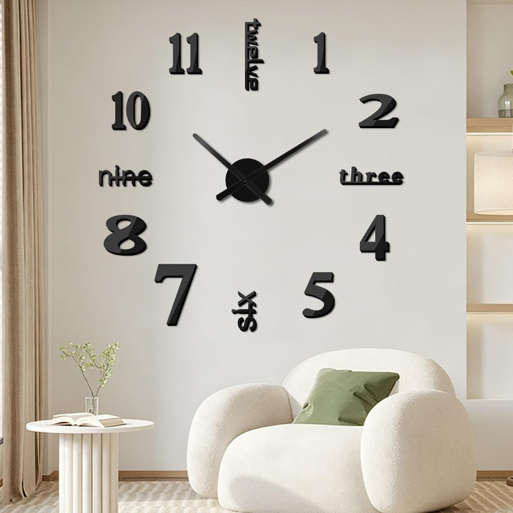 Detalle de Aolso 3d Diy -Black Frameless 3D Wall Clock with Silent Movement