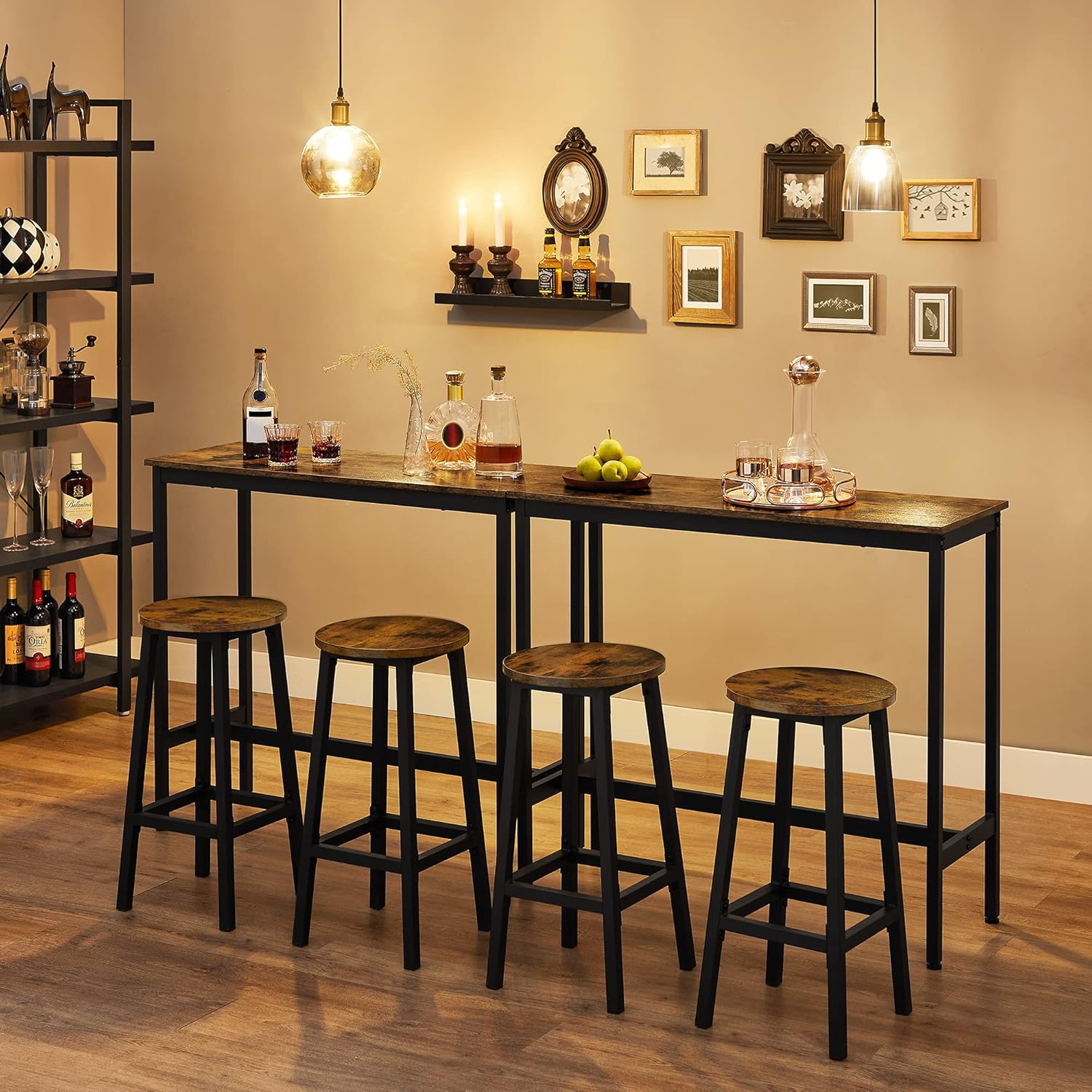 Thumbnail 2 de VASAGLE Dining Table Set: Bar Table with 2 Stools (100 x 40 cm) in Rustic Brown & Ink Black