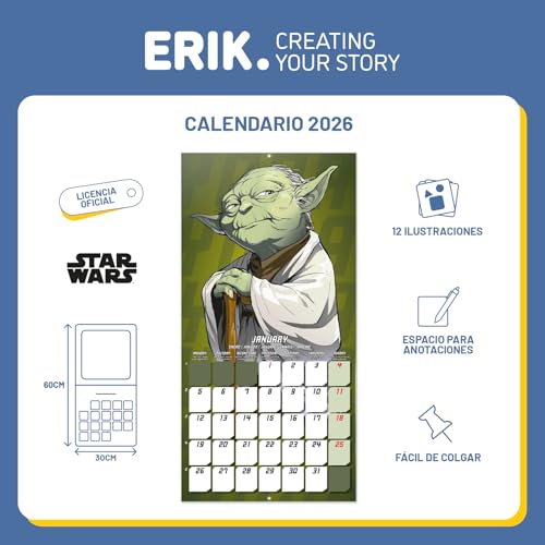 Detalle de Grupo Erik Calendario 2026 pared Star Wars 30×30 cm 📅
