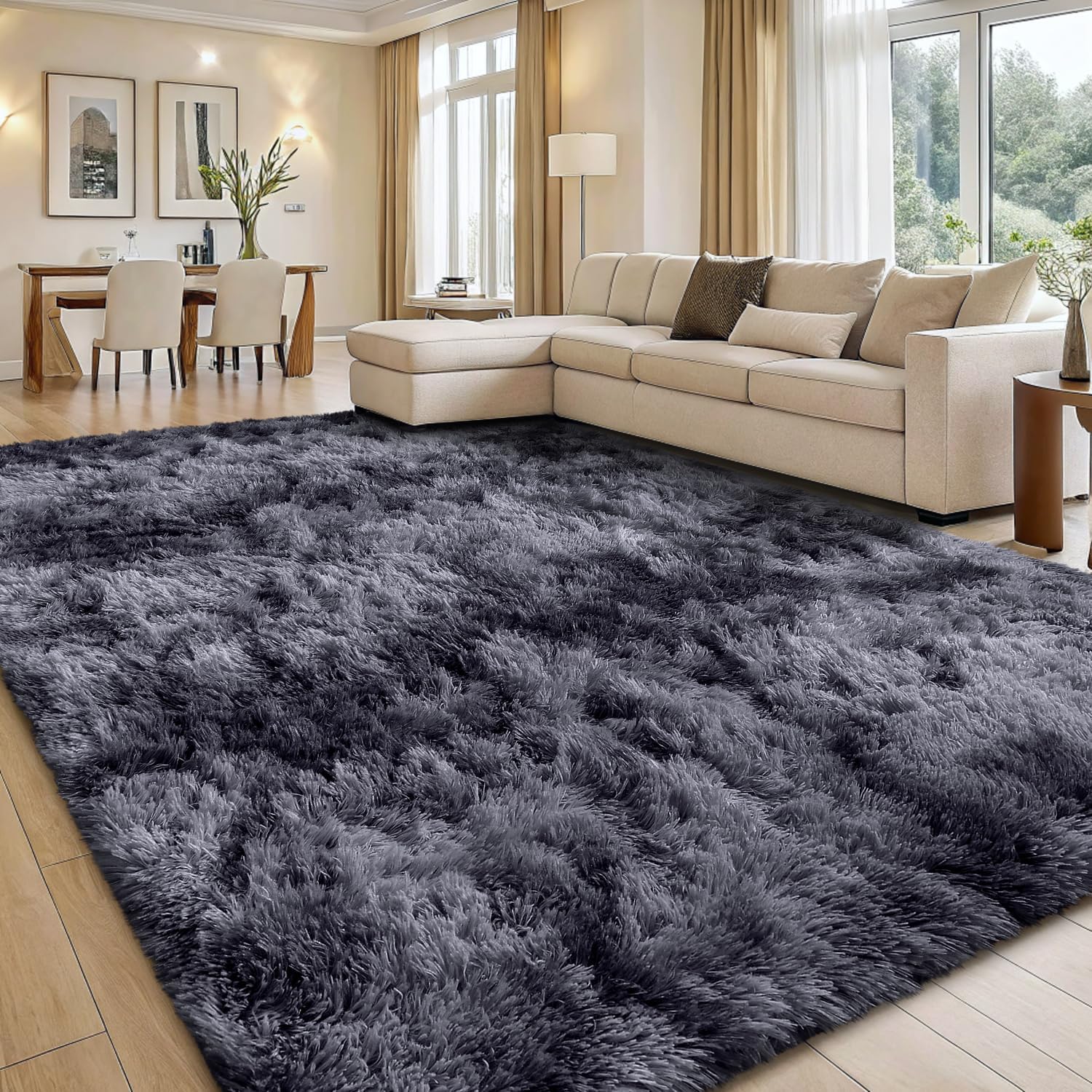 Detalle de smiry Hochflor Teppich Wohnzimmer 160x220 Hellgrau