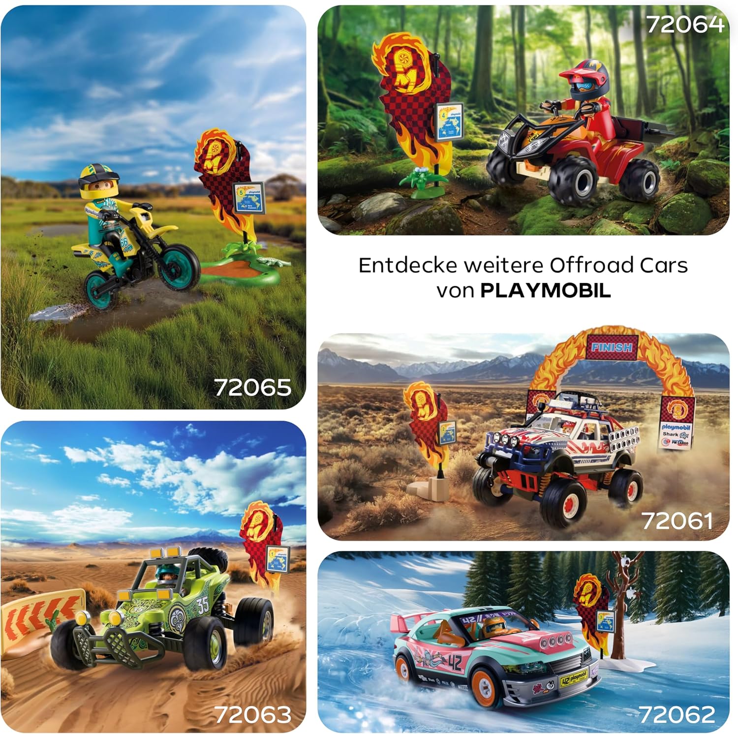 Detalle de PLAYMOBIL Cars Offroad Tuningcar 72062 – Tuning-Auto mit Rammbock, Schnee-Kulisse und Werkzeugkasten