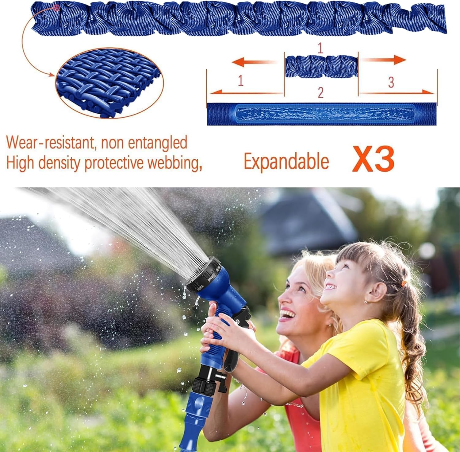 Thumbnail 2 de Niboameu Expandable Garden Hose Pipe 15m (50ft) with 7-Function Spray Gun