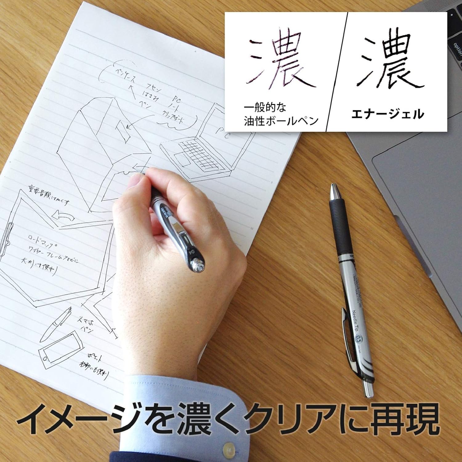 Detalle 2 de ぺんてる エナージェル BLN75Z-A ノック式ゲルインクボールペン 0.5mm 黒 10本