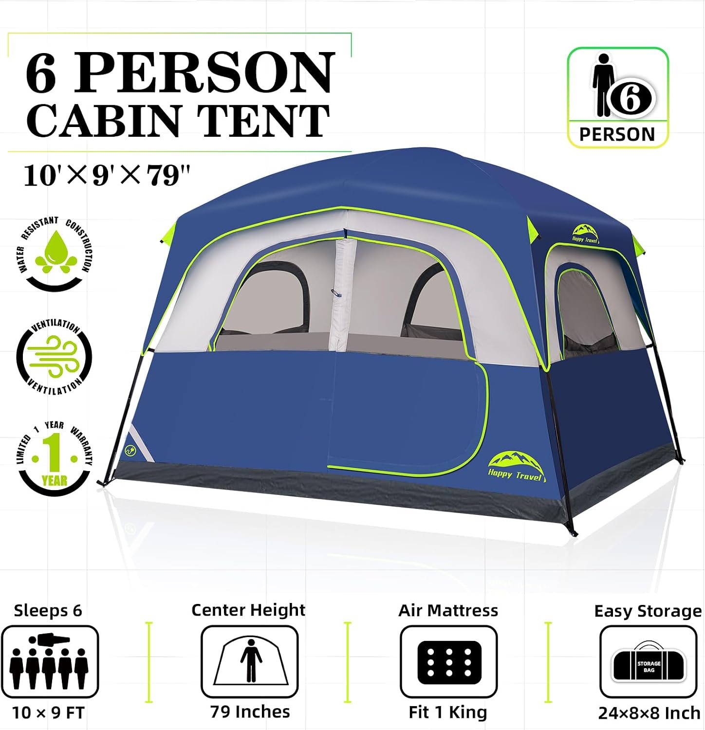 Detalle de Happy Travel Tent 6 Person Tent for Camping