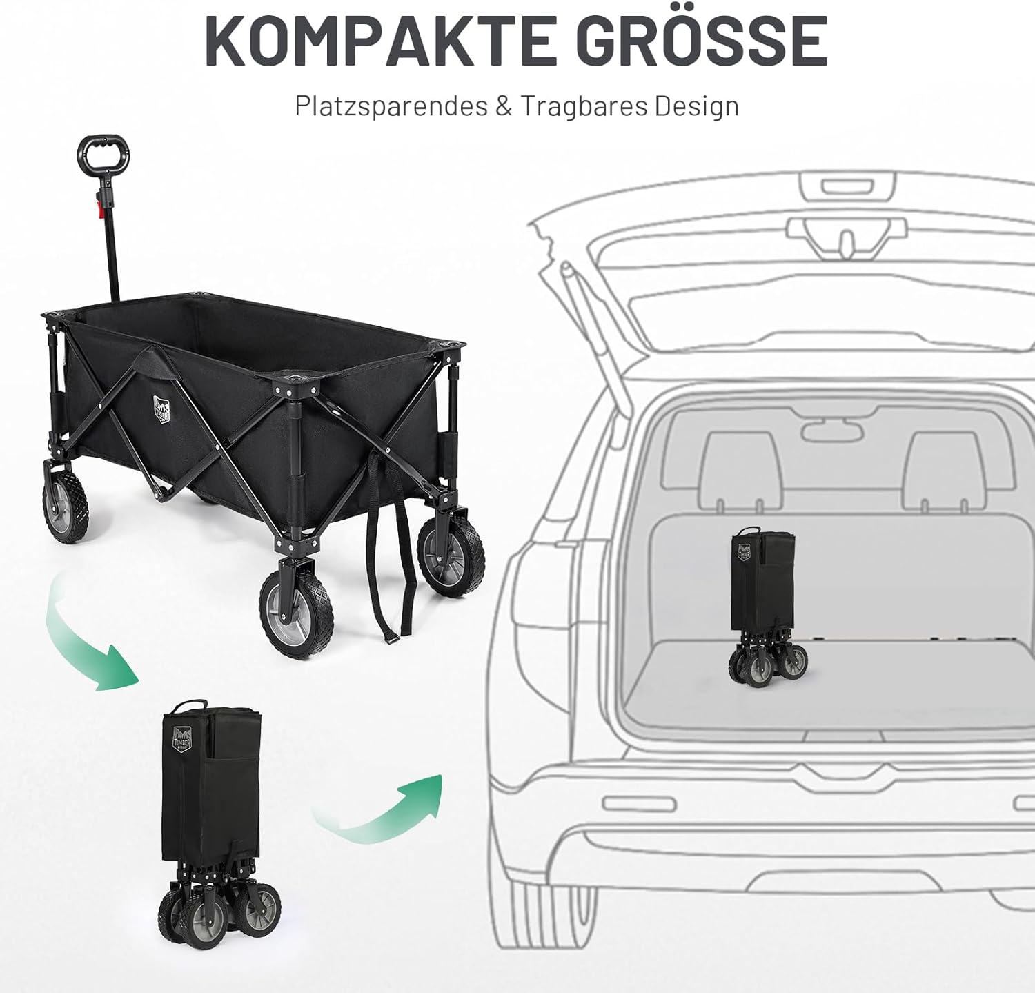 Thumbnail 3 de TIMBER RIDGE XXL Bollerwagen faltbar mit Seitentasche, Getränkehalter & verstellbarem Griff