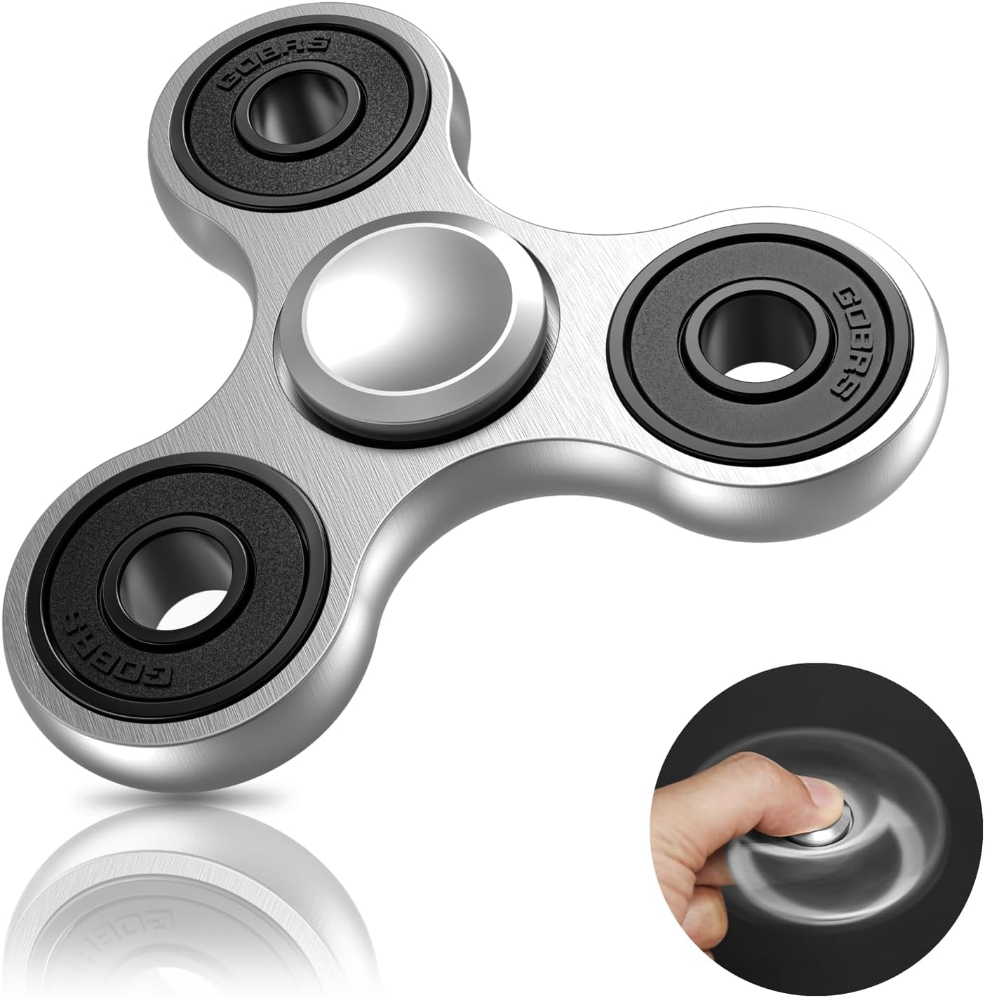 Coolden Metall Fidget Spinner (EDC Hand Spinner) – Silber, Edelstahl, Schleuderzeit 2–5 Minuten