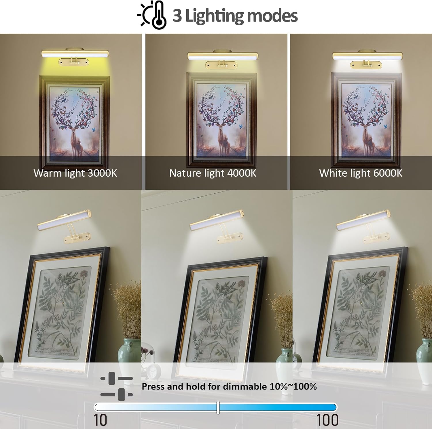 Detalle de MIOBLUE Bild Licht mit Fernbedienung, batteriebetrieben – dimmbar und mit Timer für Wandbilder