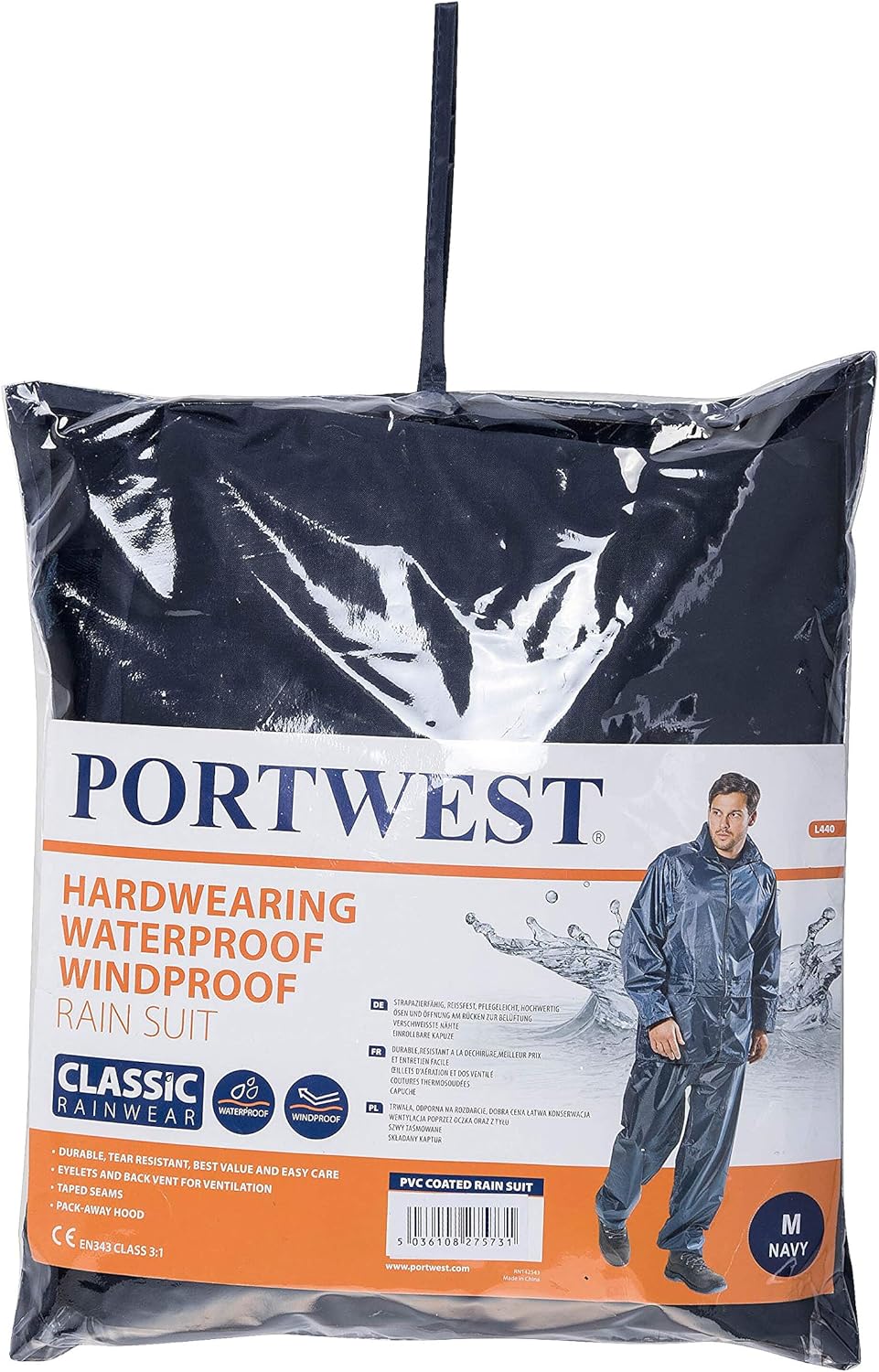 Detalle de Portwest Ensemble de pluie classique imperméable (veste + pantalon) à capuche amovible