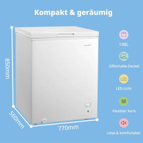 Detalle de Comfee 198L Gefriertruhe – Freistehend, leiser Inverter-Kühlkomfort
