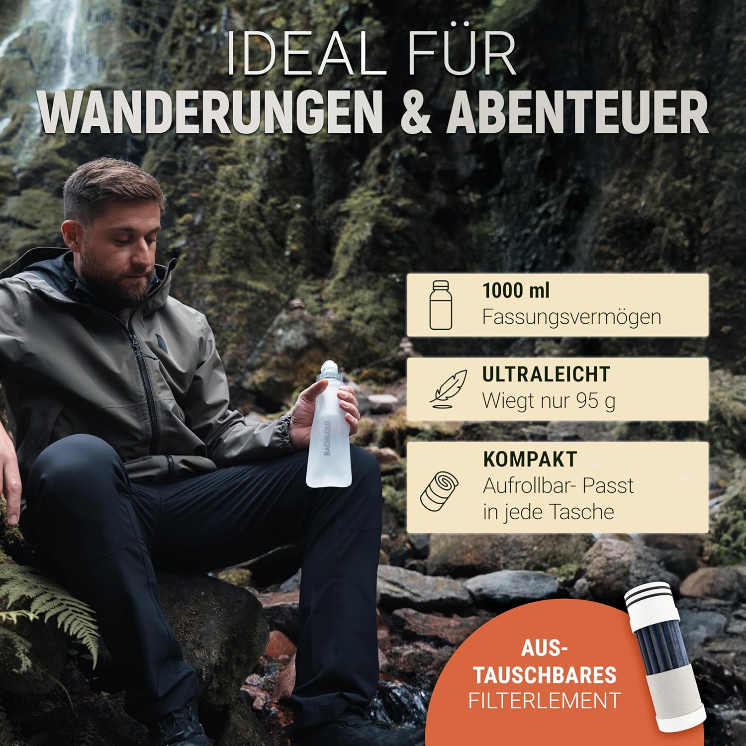 Thumbnail 4 de Bachgold® Squeeze Wasserfilter Outdoor – Ultraleichter Virus-, Bakterien- & Mikroplastik-Filter für Camping und Notfall (Weiss, 1000ml)