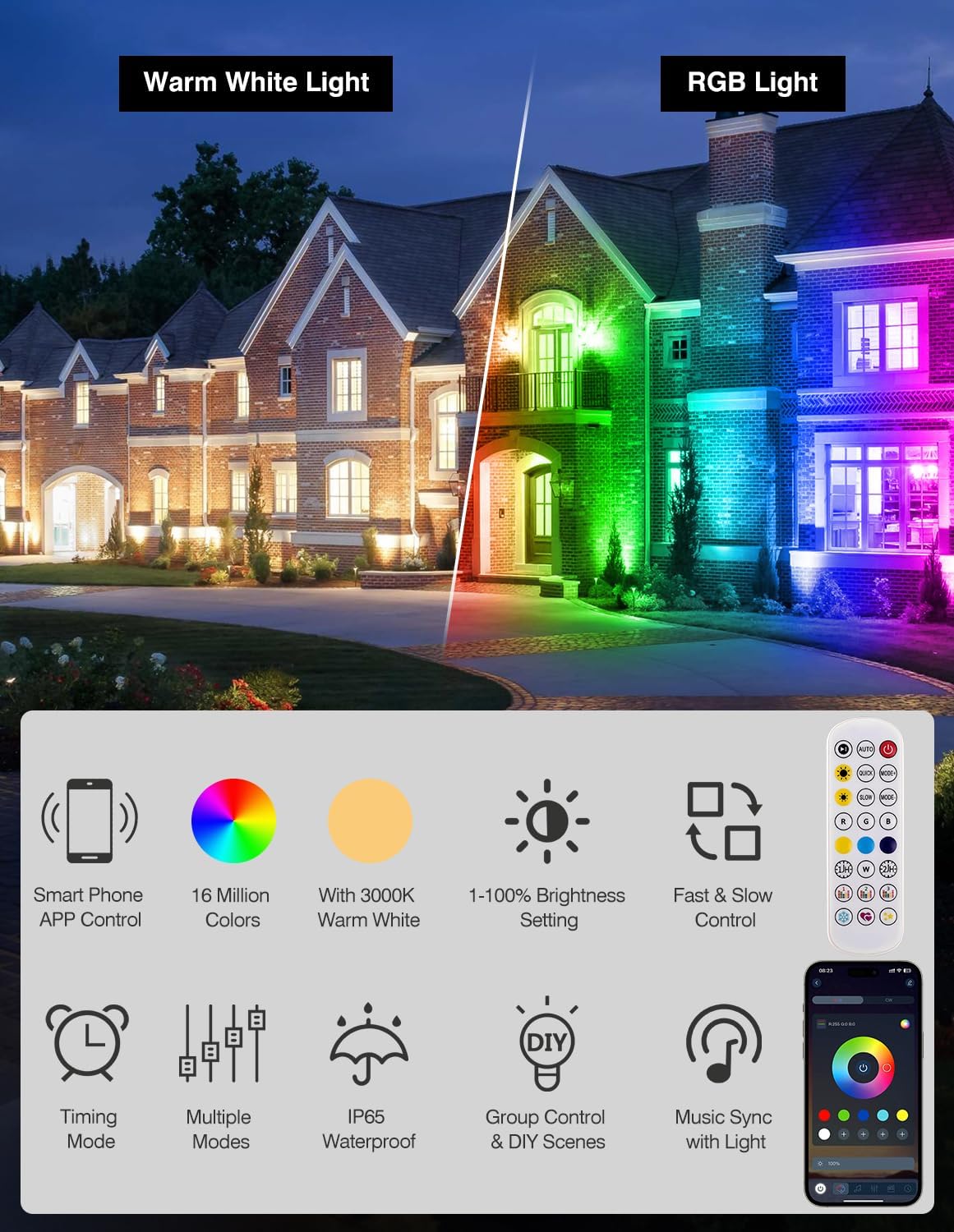 Thumbnail 1 de NATPOW Garden Lights Mains Powered Outdoor RGB Spot Lights (2 Pack) with Remote and 1.5m Cable