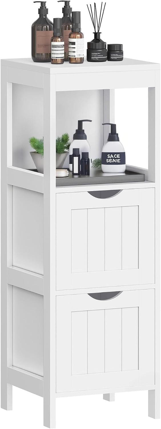 Detalle de VASAGLE UBBC42WT 35-inch storage cabinet with 2 drawers