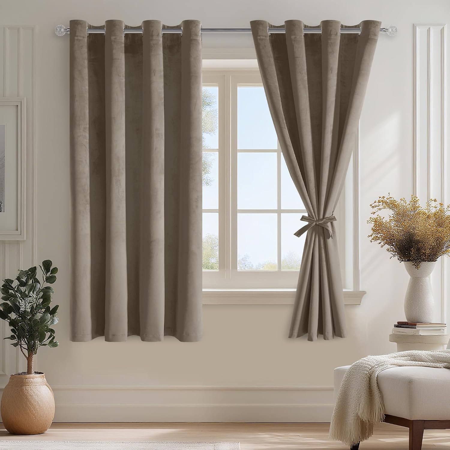 Imagen de DWCN Rideau Velours 140x145cm Lot de 2 Taupe en OfertitasTOP