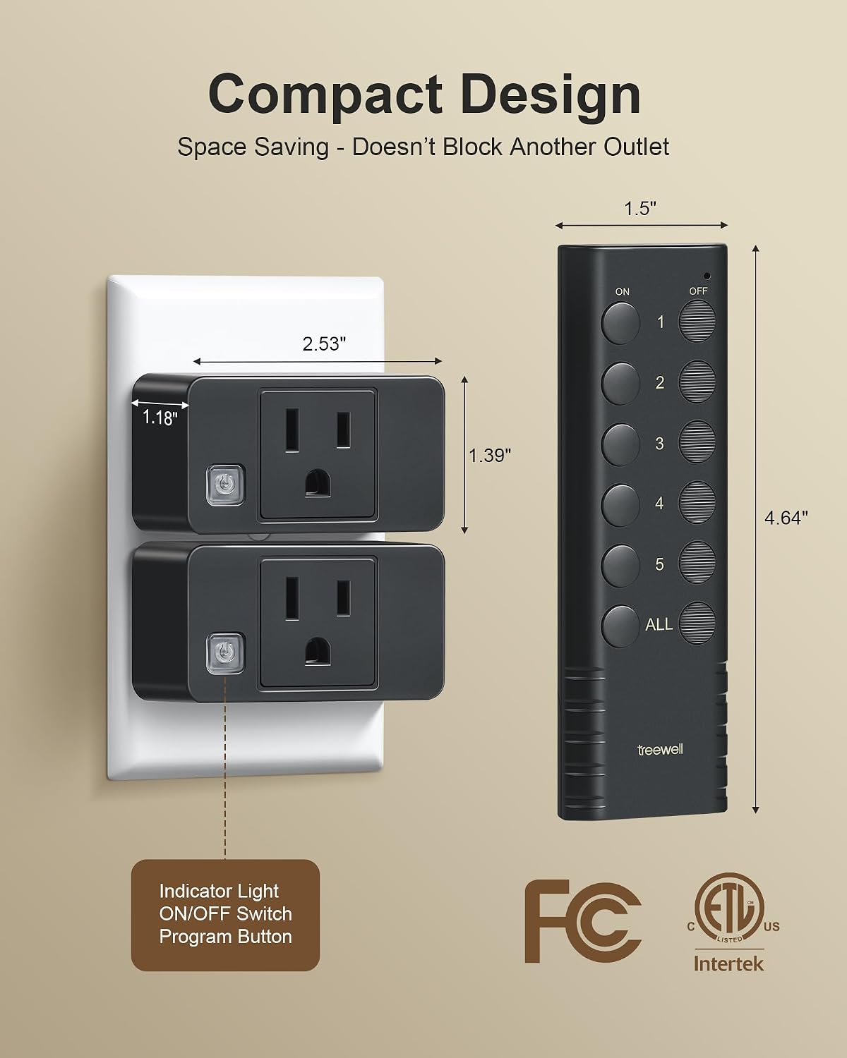 Detalle de treewell THRS25E Remote Control Outlet, 200-Foot Range, 5 Outlets