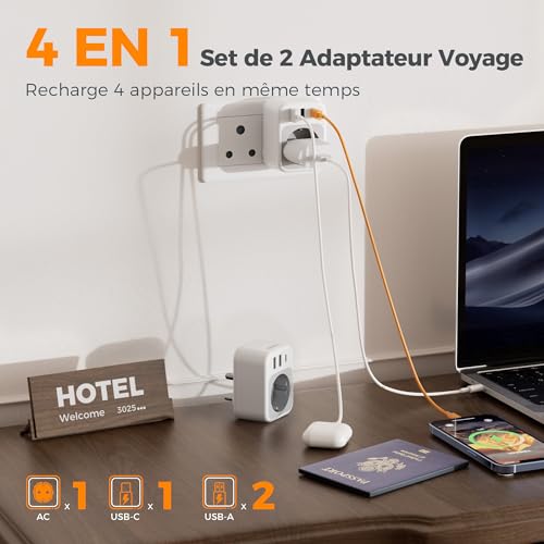 Thumbnail 2 de TESSAN Lot de 2 Adaptateur Afrique du Sud – 4 en 1 avec USB-C et USB-A