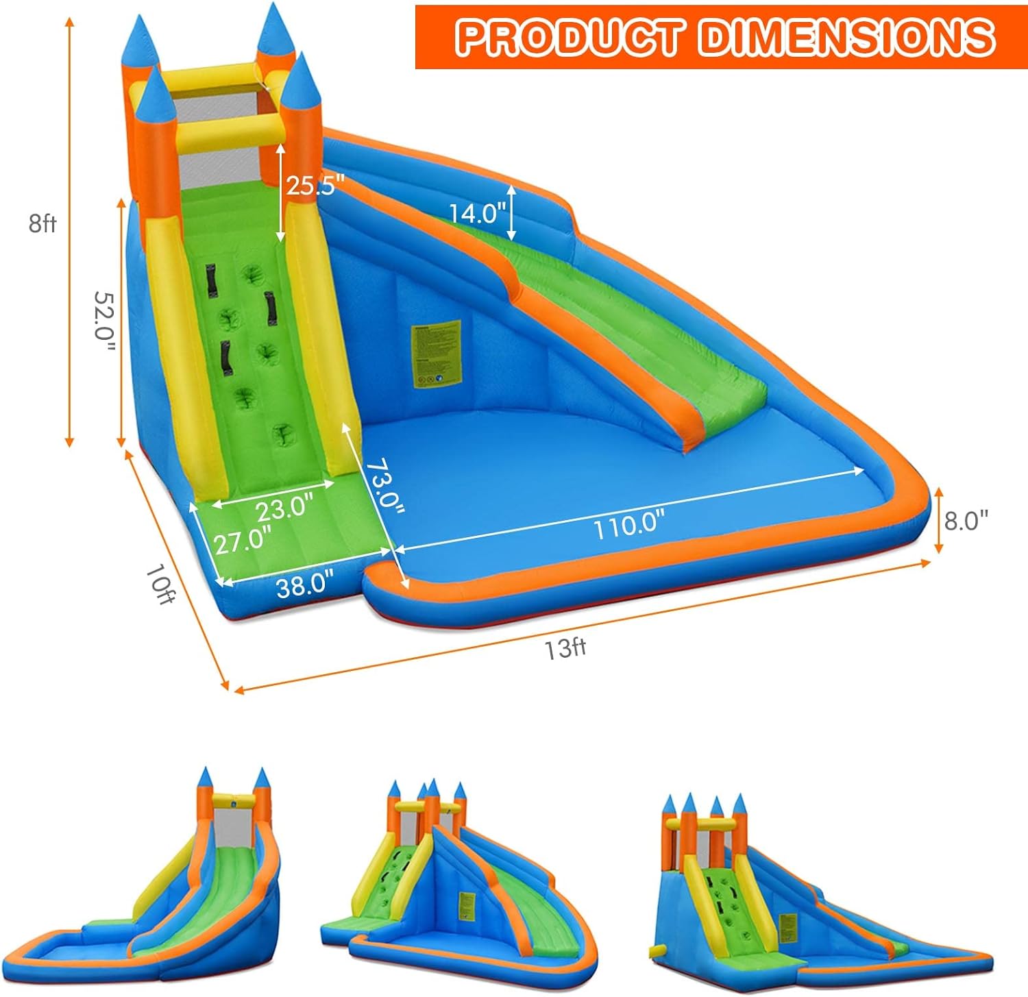 Detalle de Costzon Inflatable Water Slide: Giant Backyard Water Park with Climbing Wall and Splash Pool