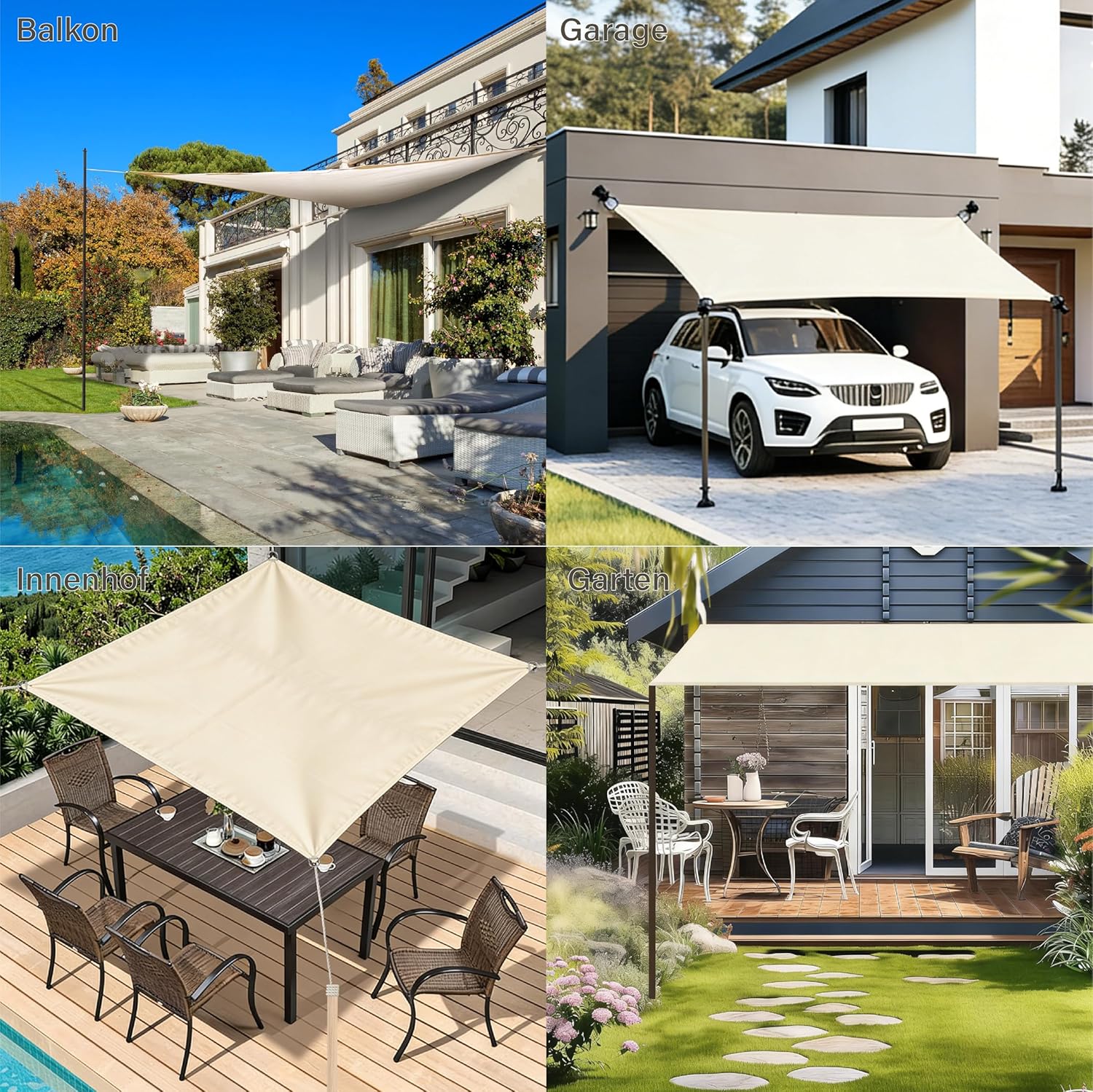 Detalle 2 de Purovi tenda da sole quadrata impermeabile 3 x 3 m con occhielli