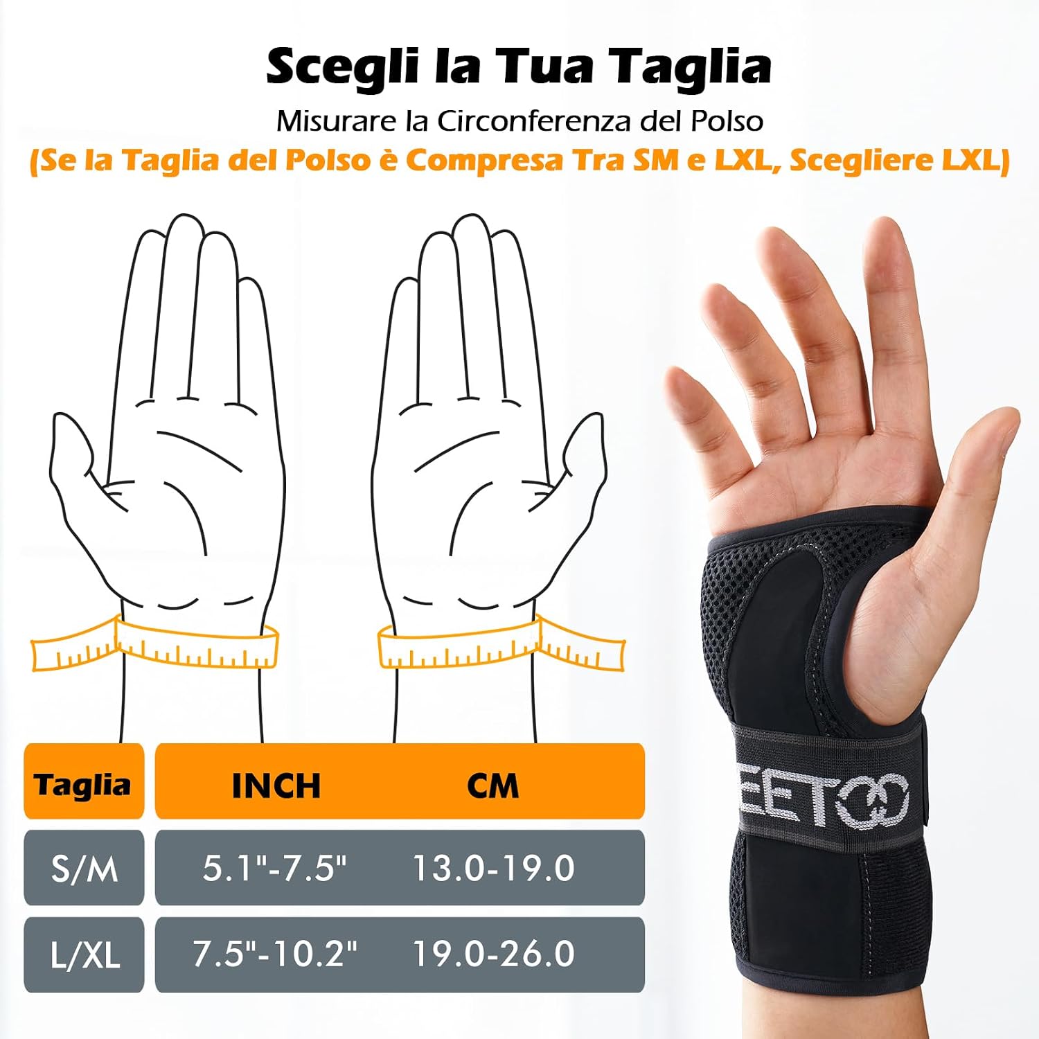 Detalle de FREETOO Stabile Tutore Polso Destro con 3 Stecche Metallo – Comfort e Supporto per Tunnel Carpale, Tendinite e Distorsioni