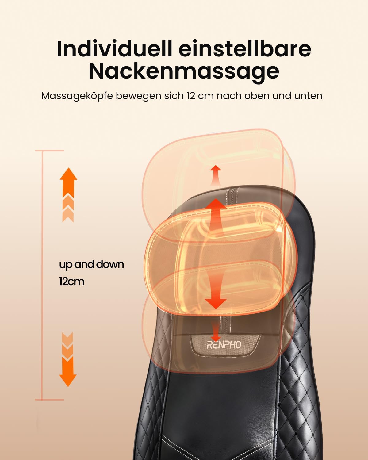 Thumbnail 2 de RENPHO Massagesitzauflage – Shiatsu-Massagegerät für Rücken und Nacken mit 12 Massagerollen, 3 Zonen, Wärme & Vibrationsmassage
