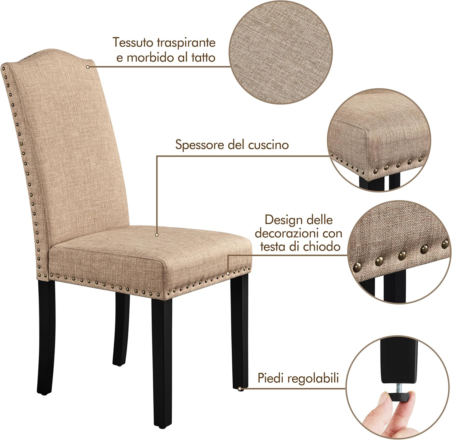 Thumbnail 3 de Yaheetech Set Sedie Sala da Pranzo Imbottite – 6 Sedie Moderne in Tessuto con Gambe in Legno Massello