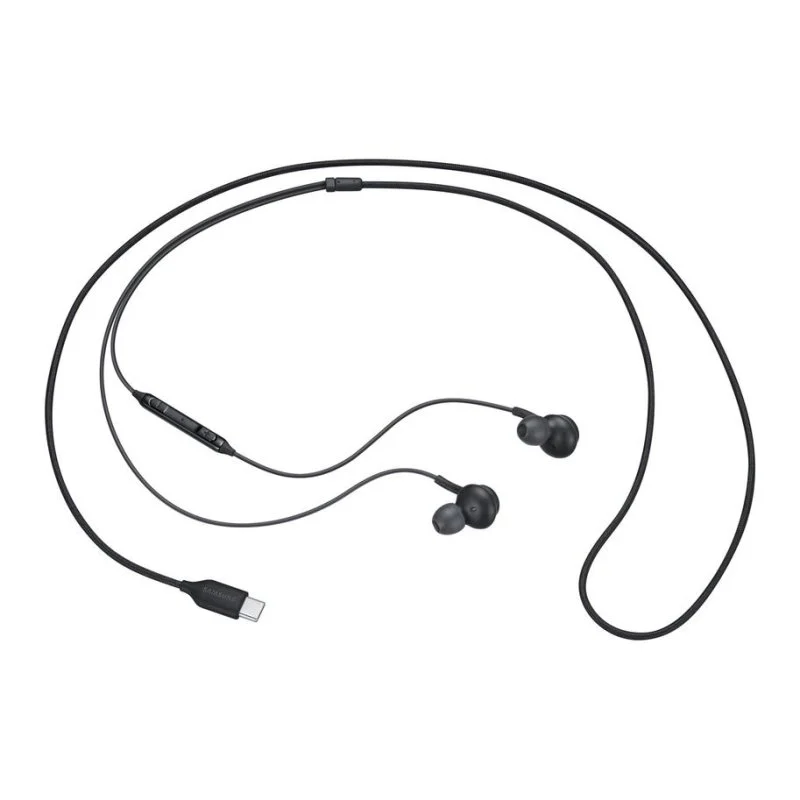 Detalle de Auriculares Samsung EO-IC100B con USB-C: audio claro y llamadas nítidas en negro