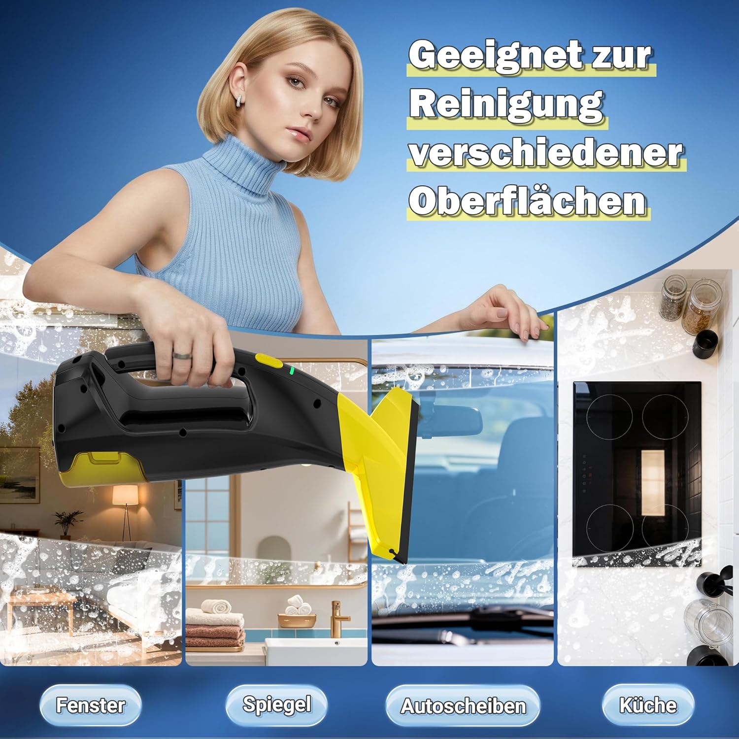 Thumbnail 6 de EAVE Fenstersauger Set – Akku-Fenstersauger mit 2000 Pa, 45 Min. Laufzeit, 28 cm Düse & 200 ml Wassertank