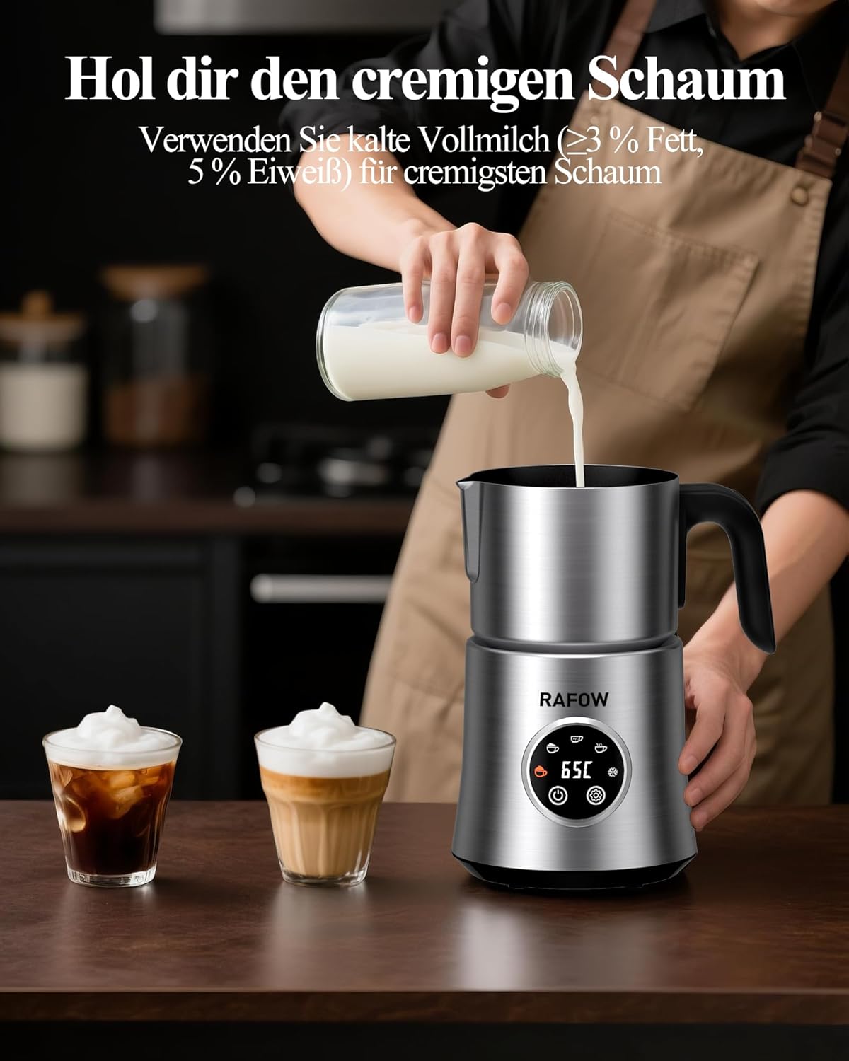 Thumbnail 5 de Elektrischer Milchaufschäumer 5-in-1 (500 ml) – Automatik für heißen & kalten Milchschaum, Latte & Cappuccino