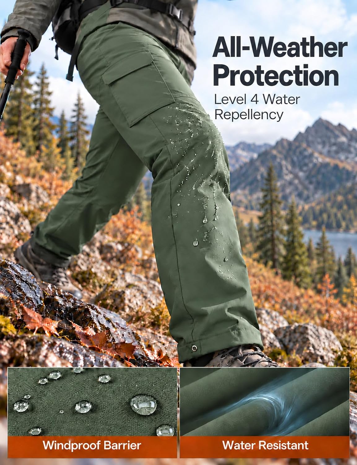 Detalle de Baleaf Men's Hiking Pants, Fleece-Lined
