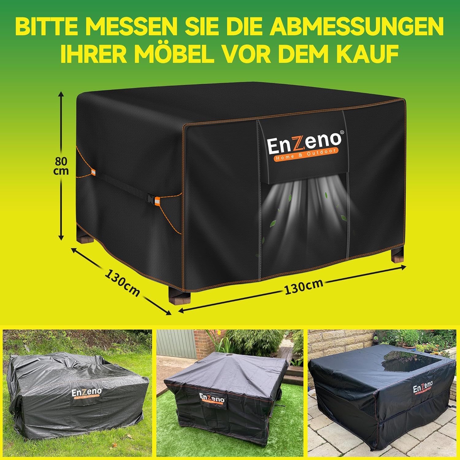 Thumbnail 6 de Enzeno Gartenmöbel-Abdeckung wasserdicht für Gartentisch 130x130x80 cm – winterfest und reißfest