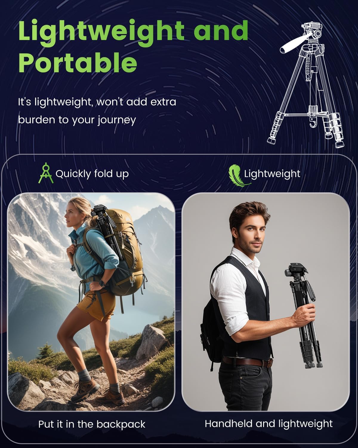 Thumbnail 3 de CAMBOFOTO 74" Camera Tripod lightweight aluminium tripod stand