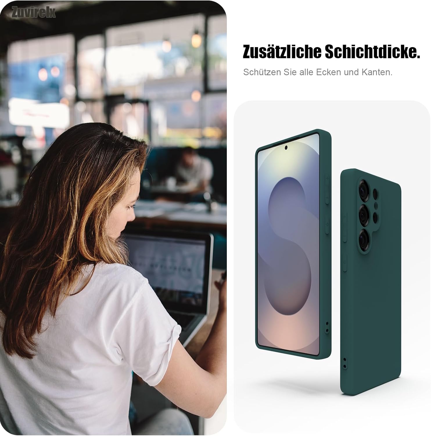 Thumbnail 3 de Zuvirelx Silikon-Handyhülle für Samsung Galaxy S25 Ultra – Tiefgrün, dünn, griffig und stoßfest