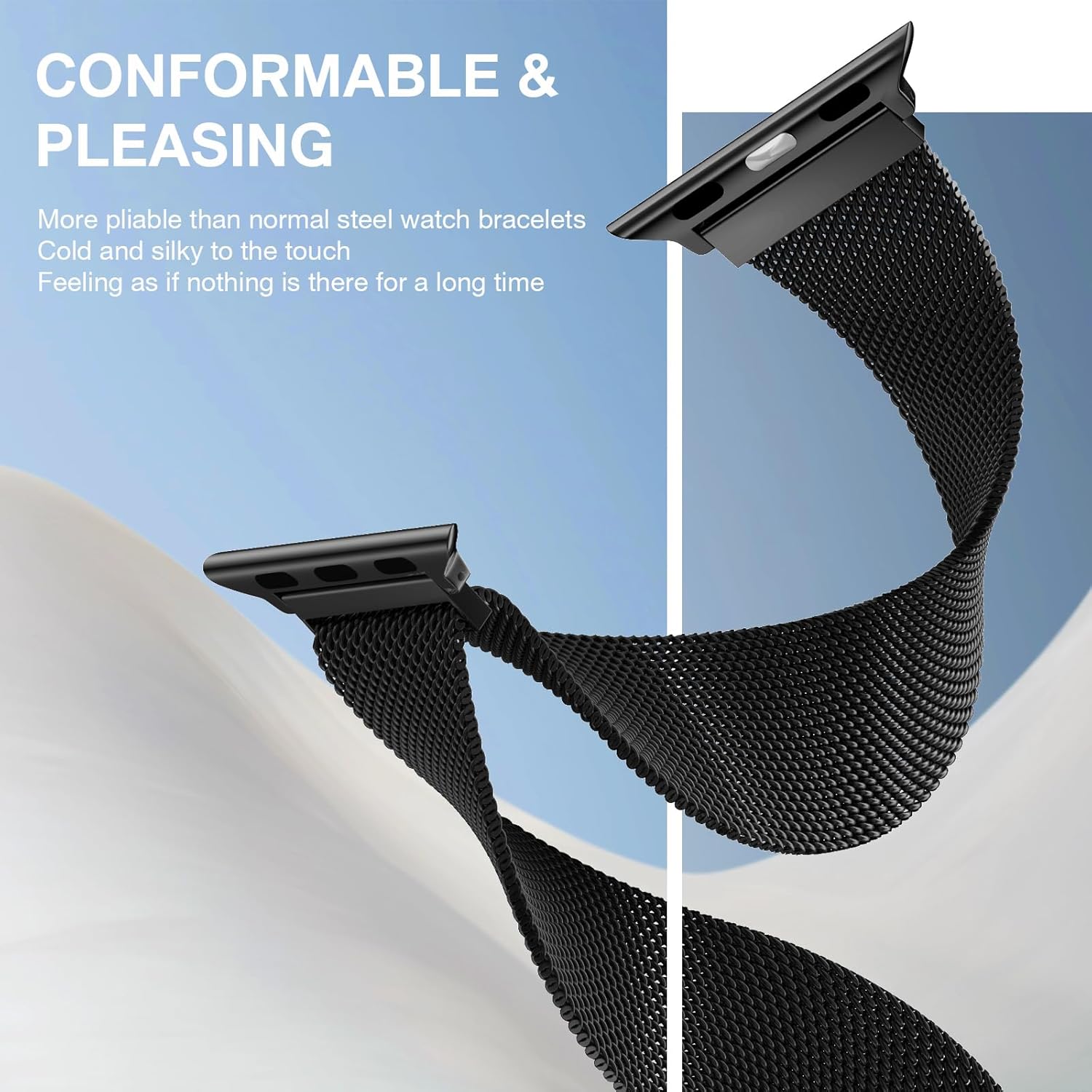 Detalle de Stainless Steel Milanese Loop for Apple Watch — 46mm to 49mm, Magnetic Mesh Band (iWatch)