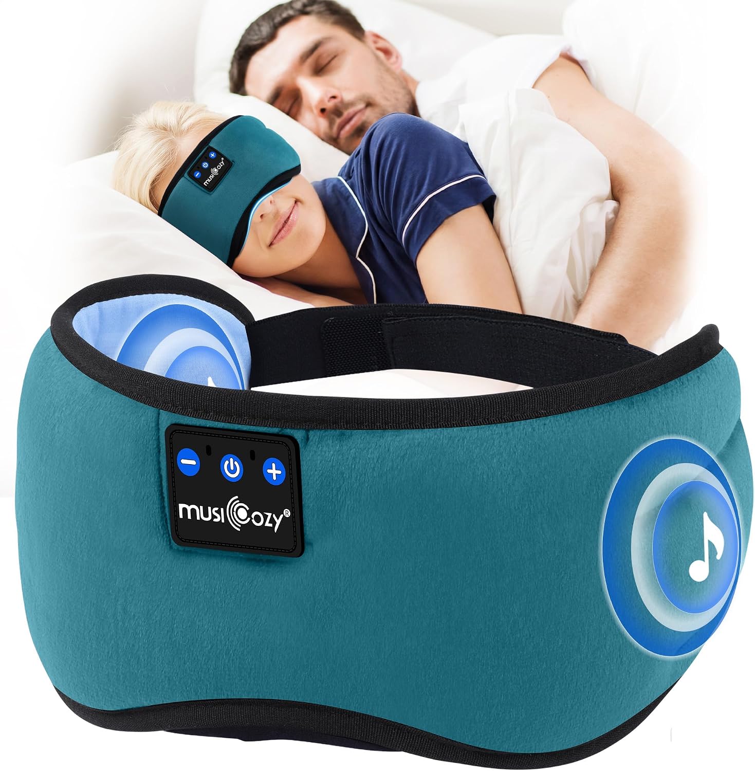 Detalle de MUSICOZY Sleep Mask Headphones: Soft Breathable Bluetooth Eye Mask with 100% Blackout in Lake Blue