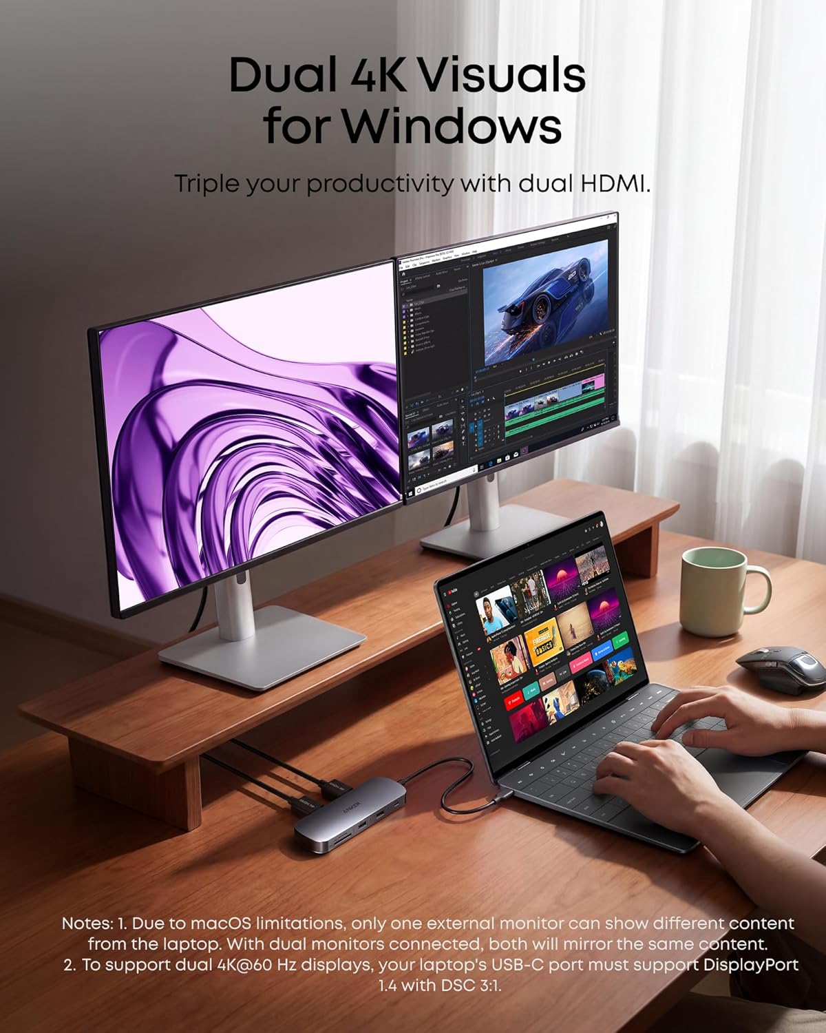 Detalle de Anker Nano 8-in-1 USB-C Docking Station: Dual 4K Monitors, 85W Power Delivery and fast USB connectivity