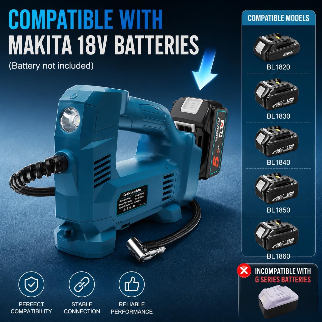 Thumbnail 1 de Waitley Tyre Inflator Air Compressor Cordless with 150 PSI — Makita 18V Battery Compatible