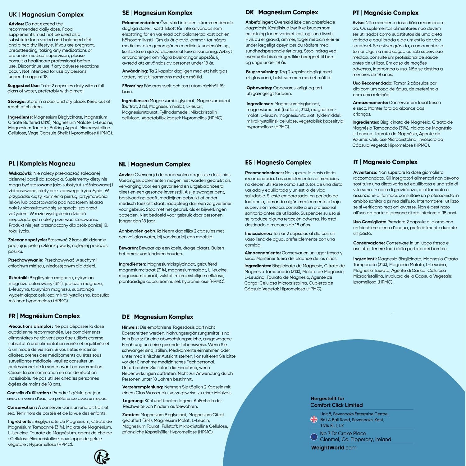 Thumbnail 4 de WeightWorld Magnesium Komplex 4 in 1 mit L-Leucin – 180 vegane Kapseln