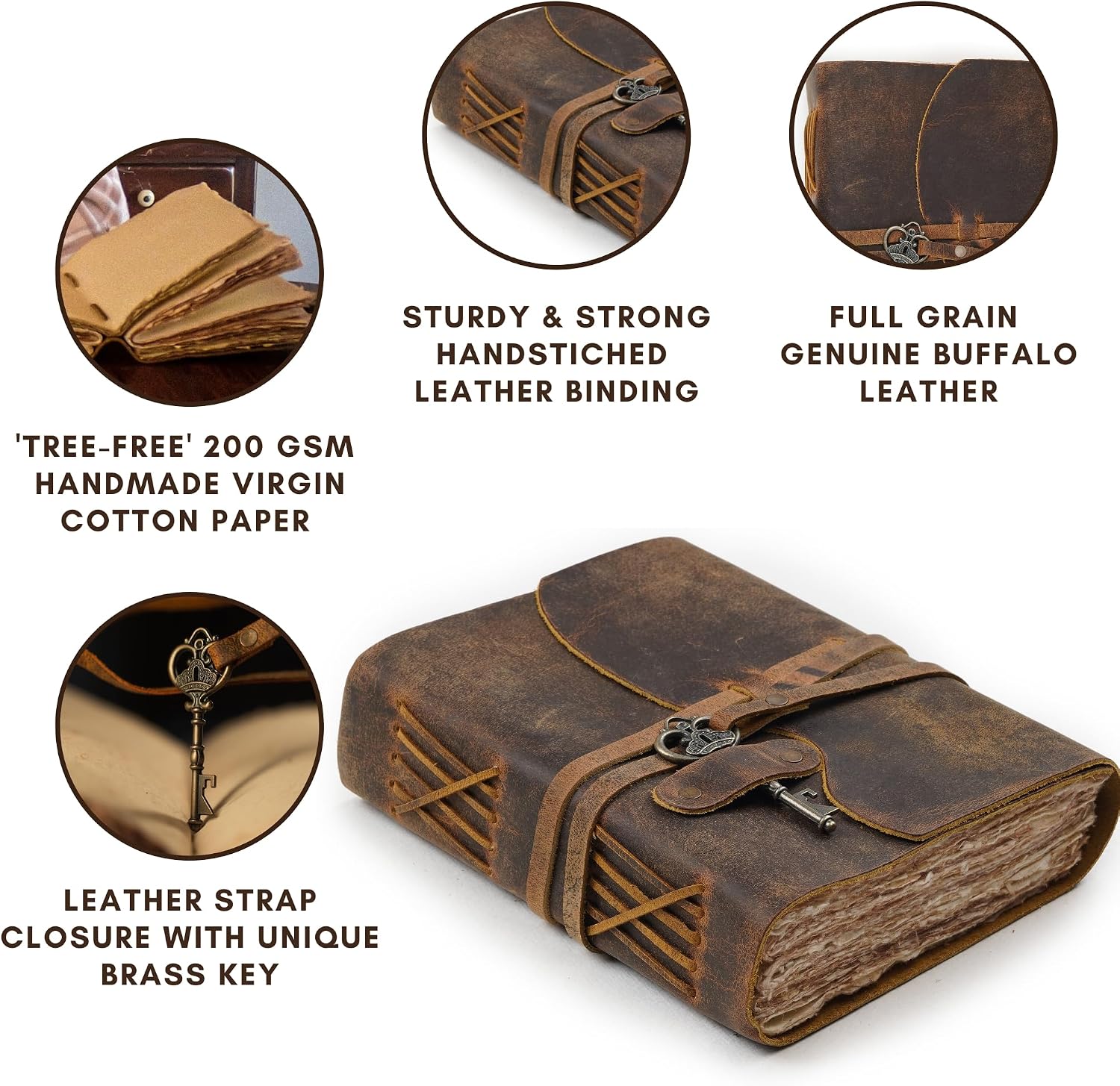 Detalle de LEATHER VILLAGE Leather Journal, 6 x 4 Inches, Distressed Brown, Key Lock