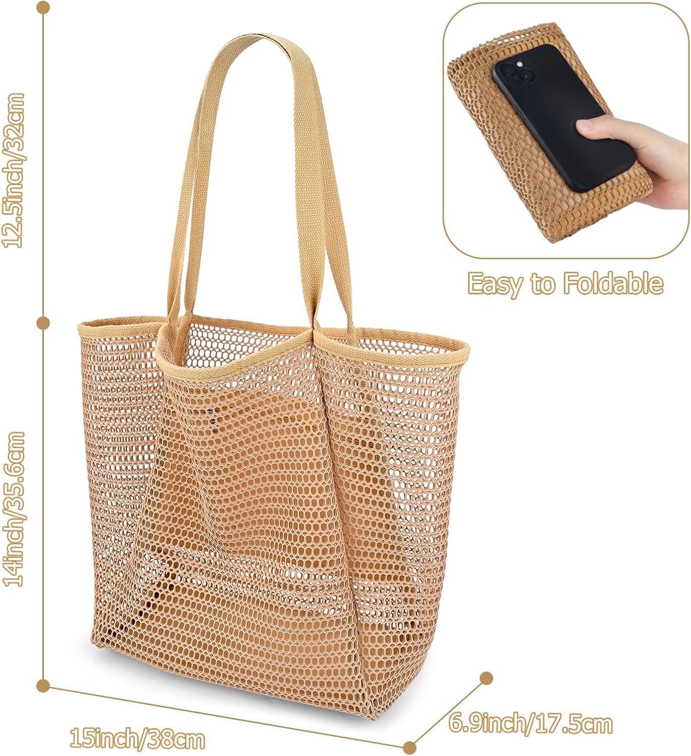 Thumbnail 5 de benpen Strandtasche Damen XL Familie – Netzkorb mit Reißverschluss-Innentasche, leicht & faltbar