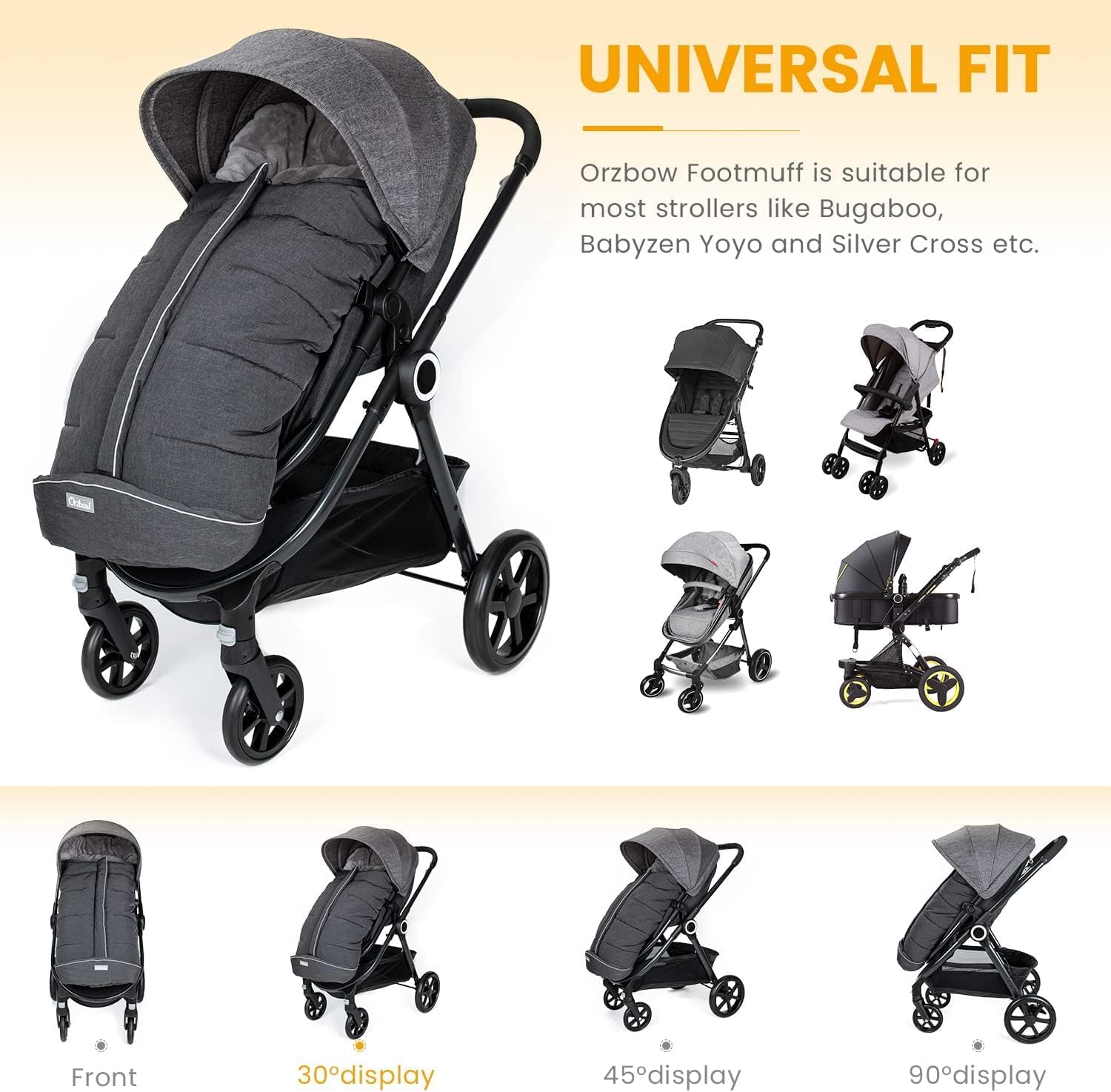 Thumbnail 2 de Orzbow Universal Footmuff for Pushchair Large Dark Grey 🧷