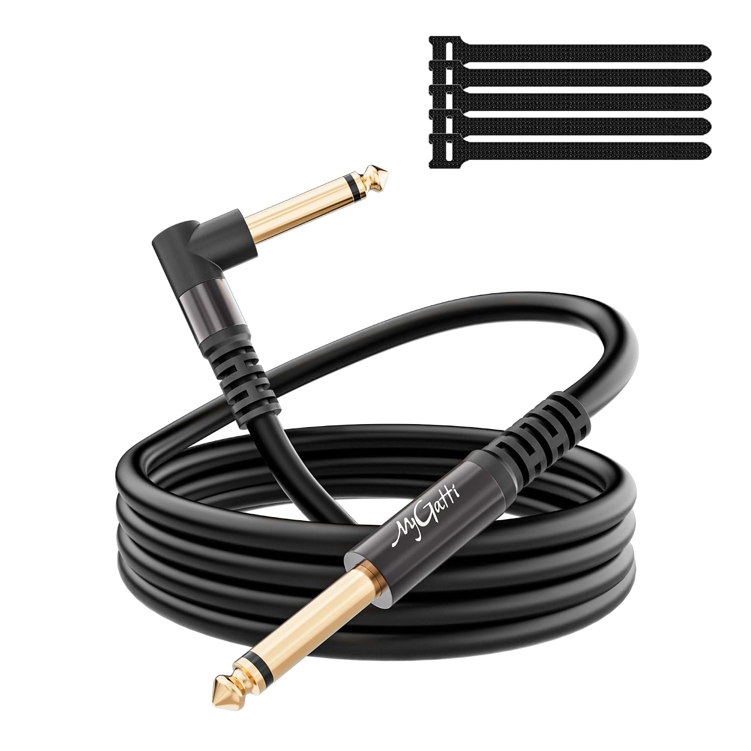 Detalle de Mygatti 90° 6,35 mm Gitarrenkabel 10 m – robustes Mono-Audiokabel mit 1/4 Zoll Stecker