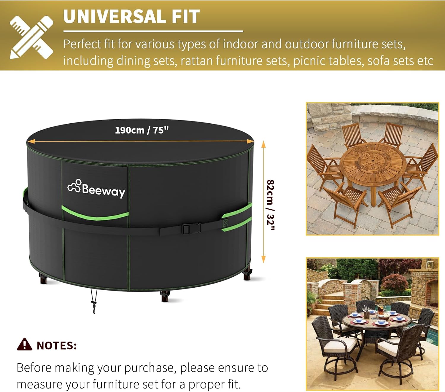 Detalle 2 de BEEWAY Round Garden Table Cover 190 cm