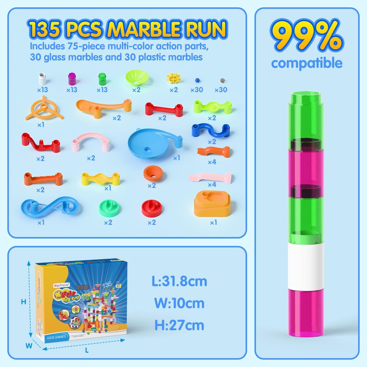 Detalle de MaxTronic Marble Run for Kids: 135 PCS Educational STEM Building Set