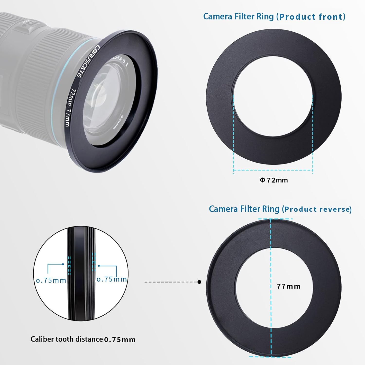 Thumbnail 2 de 72mm auf 77mm Objektivadapter Ring – Step-Up Ring aus CNC-Aluminium inkl. Reinigungstuch