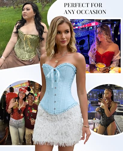 Thumbnail 6 de SZIVYSHI Cabana Blue Corset for Women, Strapless Lace-Up Bustier, Size XS