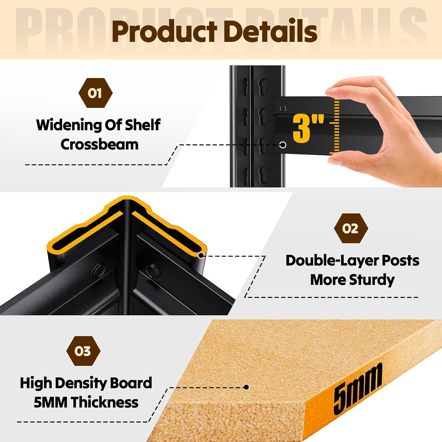 Thumbnail 6 de JOJUOU 5-Tier Adjustable Garage Shelving with Metal Frame and MDF Panels