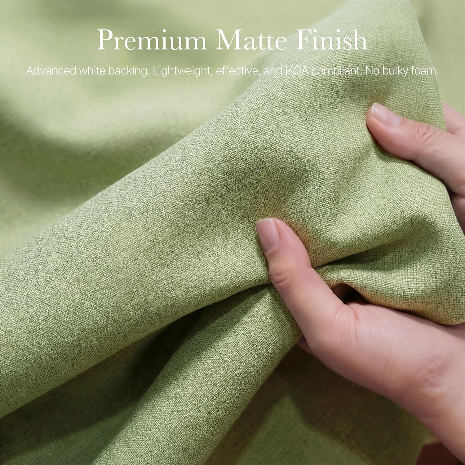 Detalle de NICETOWN 100% Absolutely Blackout Linen Curtains – Olive Green, 52" Wide, 2 Panels (84" Long)