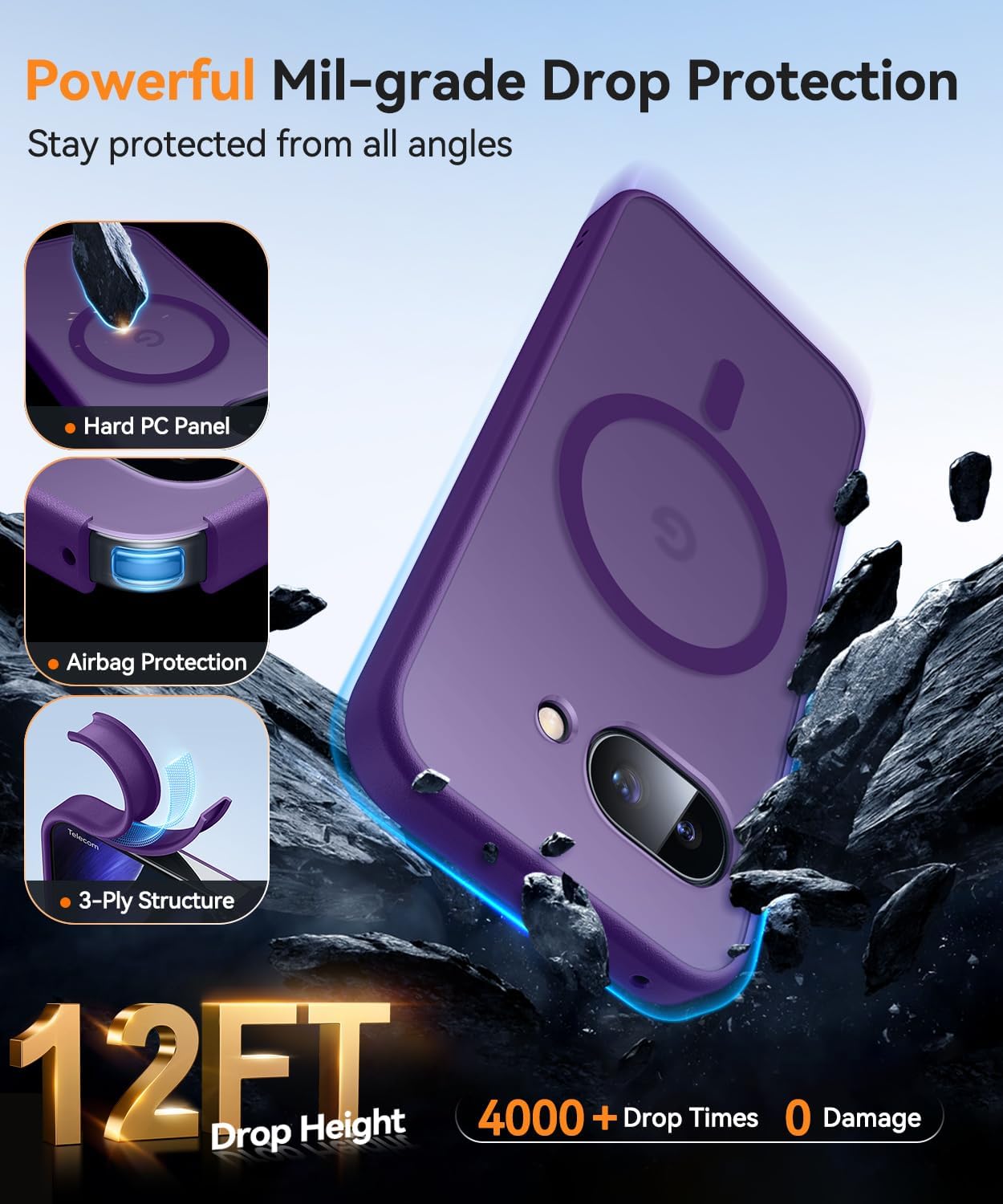 Detalle de CANSHN Magnetica Cover per Google Pixel 9a (6.3") – Protezione completa fotocamera, корпуса trasparente opaco e antiurto